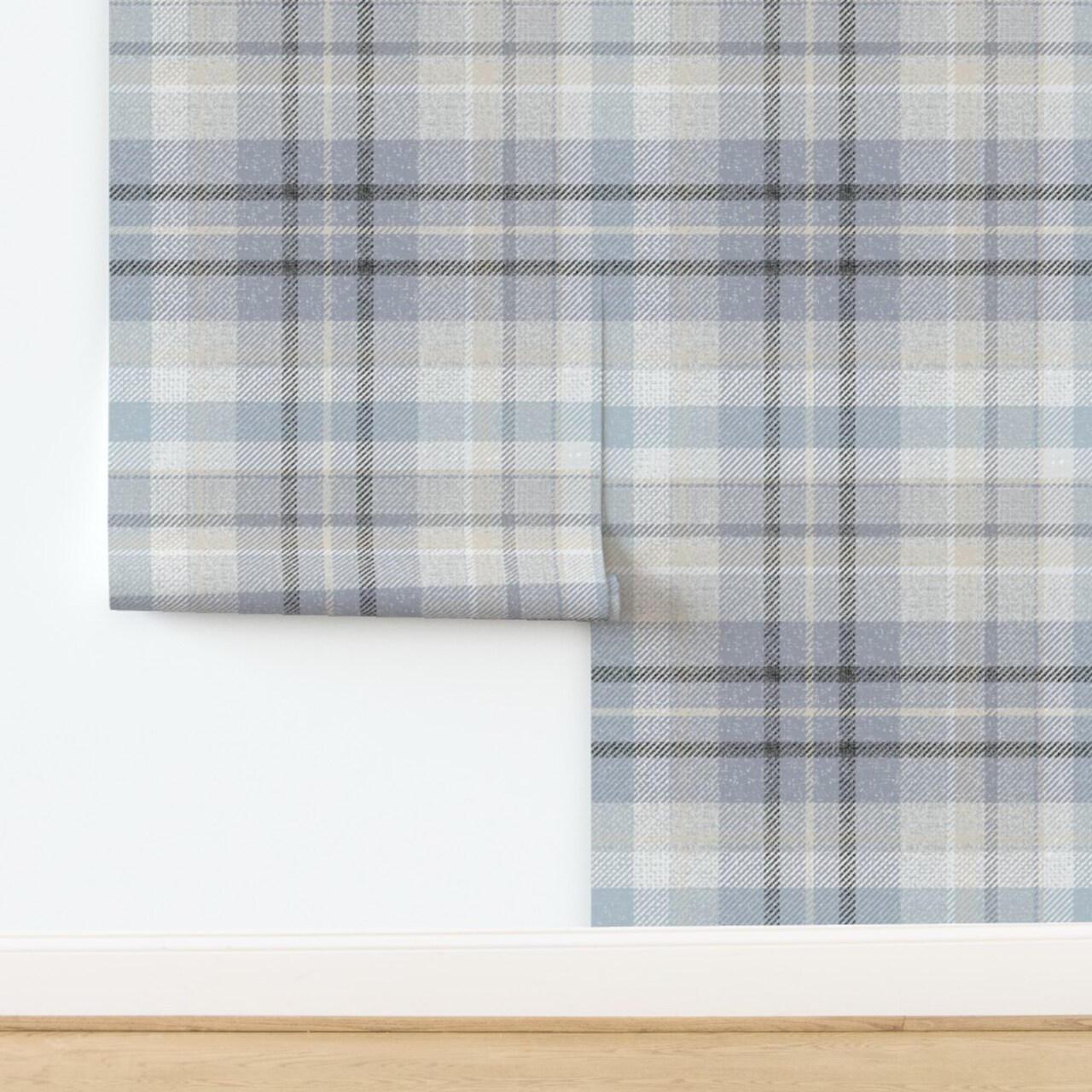 Blue Gray Plaid Neutral Classic Geometric Calm Check Traditional Large Scale Custom Removable Wallpaper by Spoonflower Peel & Stick Wallpaper 2FT Wide